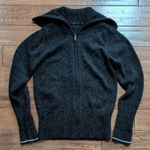 Icebreaker Aura Cardigan Turtleneck Foldover Charcoal Zip-Up Sweater